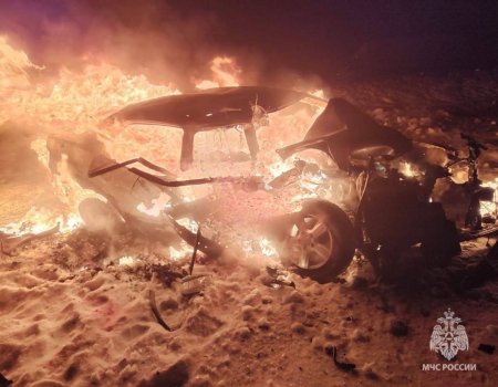 В Башкирии после ДТП с трактором загорелась иномарка: 4 человека погибли