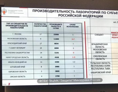 Башкортостан находится на пятом месте в России по количеству проводимых тестов на КОВИД-19