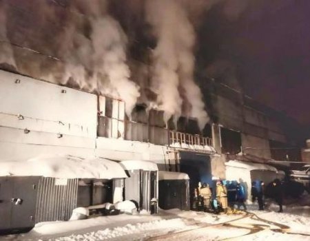 В Уфе горит здание фанерно-плитного комбината