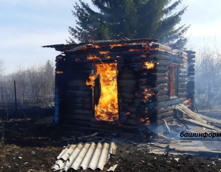 В Башкортостане сгорели три деревянных строения, садовый домик и поле с сухой травой