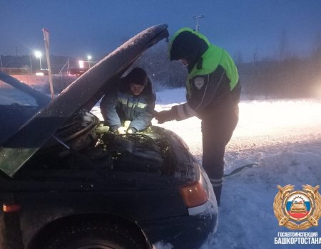 В Башкирии сотрудники ДПС пришли на помощь водителю с заглохшей машиной